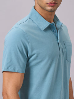 Men's 100% Organic Cotton Regular Fit Solid Polo Tshirt Blue