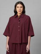 Women's Maroon Cotton Lycra Boxy Fit Blouse