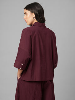 Women's Maroon Cotton Lycra Boxy Fit Blouse