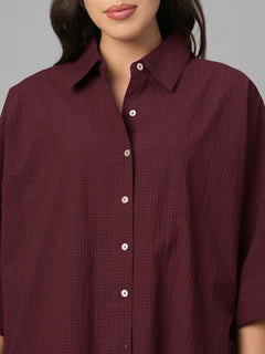 Women's Maroon Cotton Lycra Boxy Fit Blouse