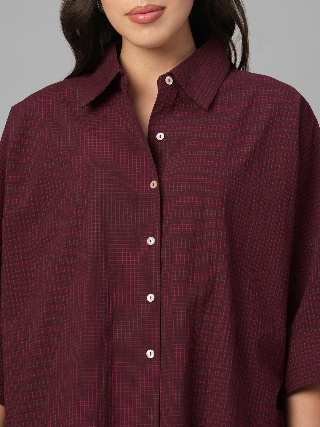 Women's Maroon Cotton Lycra Boxy Fit Blouse