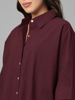 Women's Maroon Cotton Lycra Boxy Fit Blouse