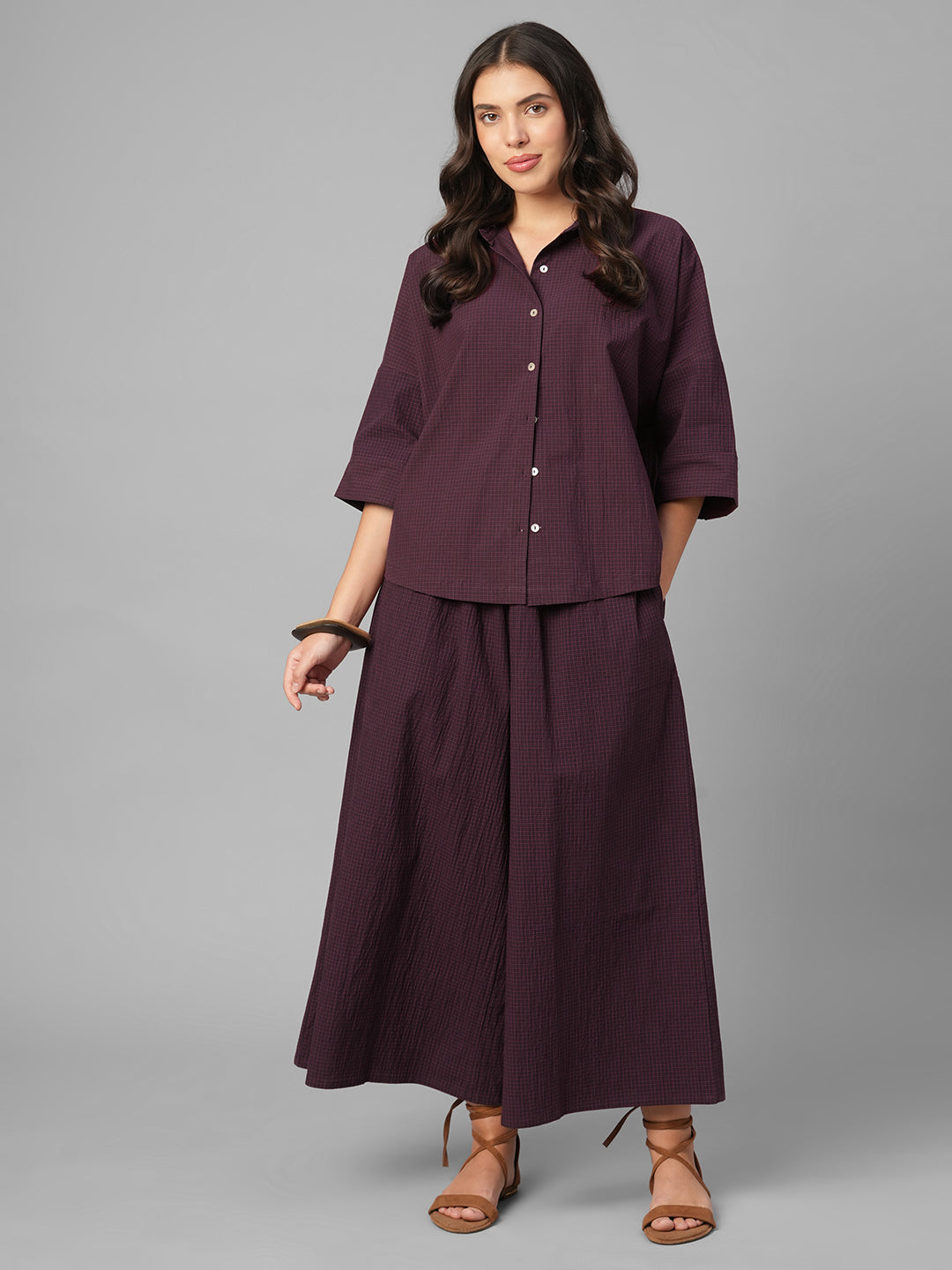 Women's Maroon Cotton Lycra Boxy Fit Blouse