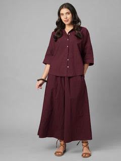 Women's Maroon Cotton Lycra Boxy Fit Blouse