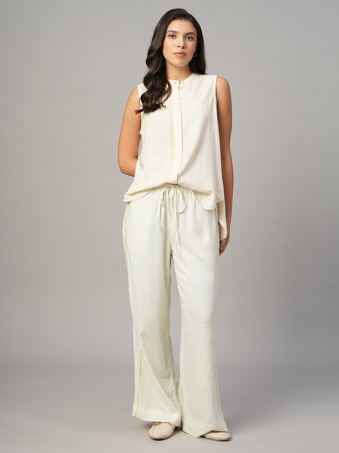 Women's Natural Linen Viscose Regular Fit Pant