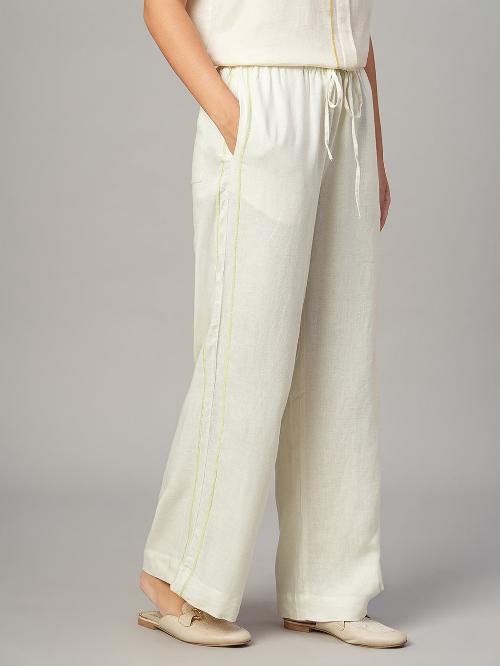 Women's Natural Linen Viscose Regular Fit Pant