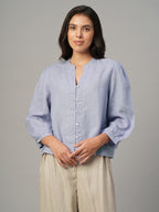 Women's Lilac 100% Linen Regular Fit Blouse
