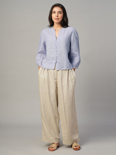 Women's Lilac 100% Linen Regular Fit Blouse