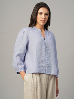 Women's Lilac 100% Linen Regular Fit Blouse