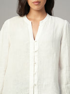Women's White 100% Linen Regular Fit Blouse