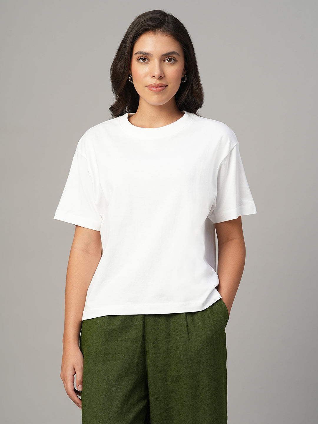 Women's White 100% Organic Cotton Regular Fit Tshirt