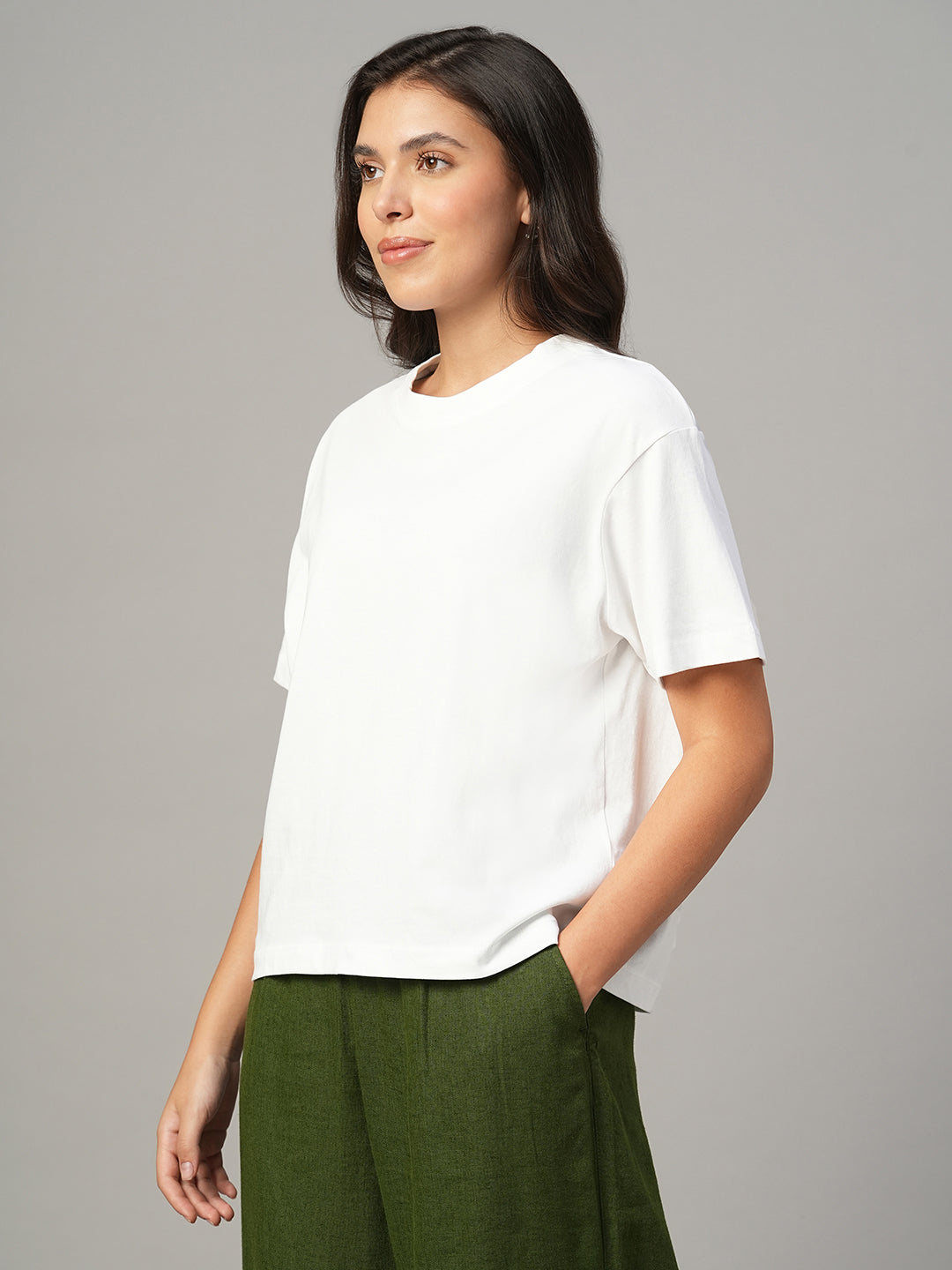 Women's White 100% Organic Cotton Regular Fit Tshirt