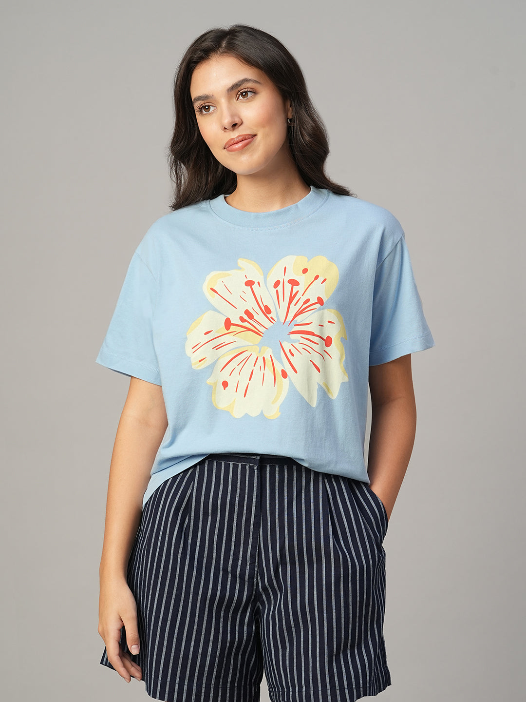 Women's Blue 100% Organic Cotton Regular Fit Tshirt