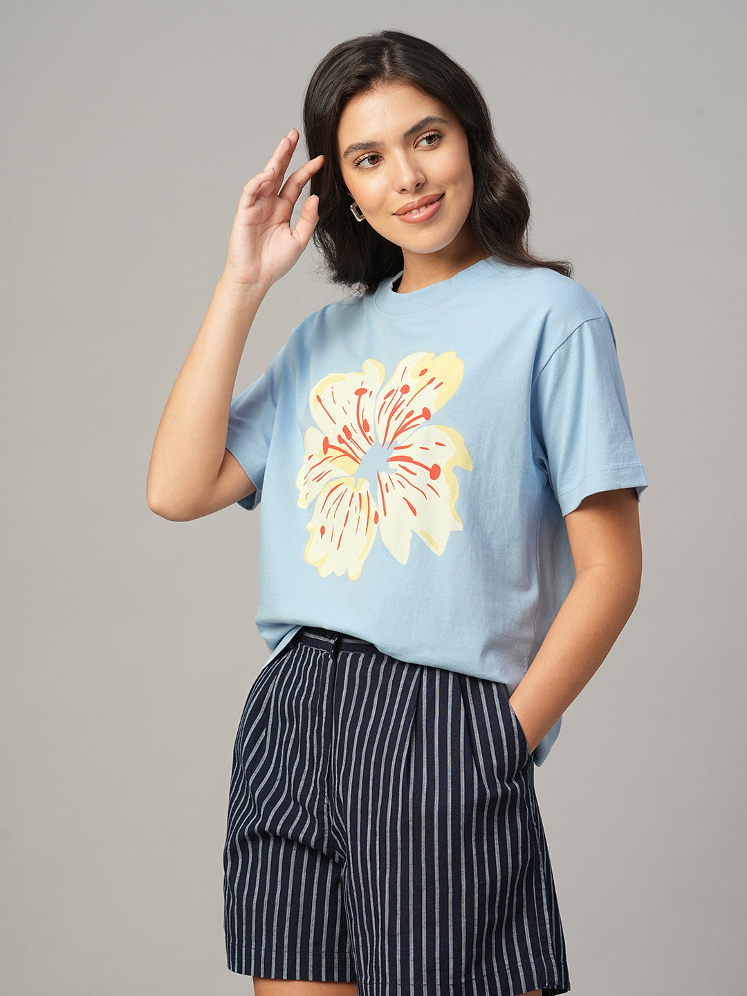 Women's Blue 100% Organic Cotton Regular Fit Tshirt