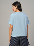 Women's Blue 100% Organic Cotton Regular Fit Tshirt