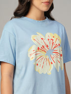 Women's Blue 100% Organic Cotton Regular Fit Tshirt