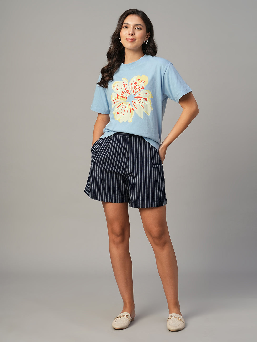 Women's Blue 100% Organic Cotton Regular Fit Tshirt