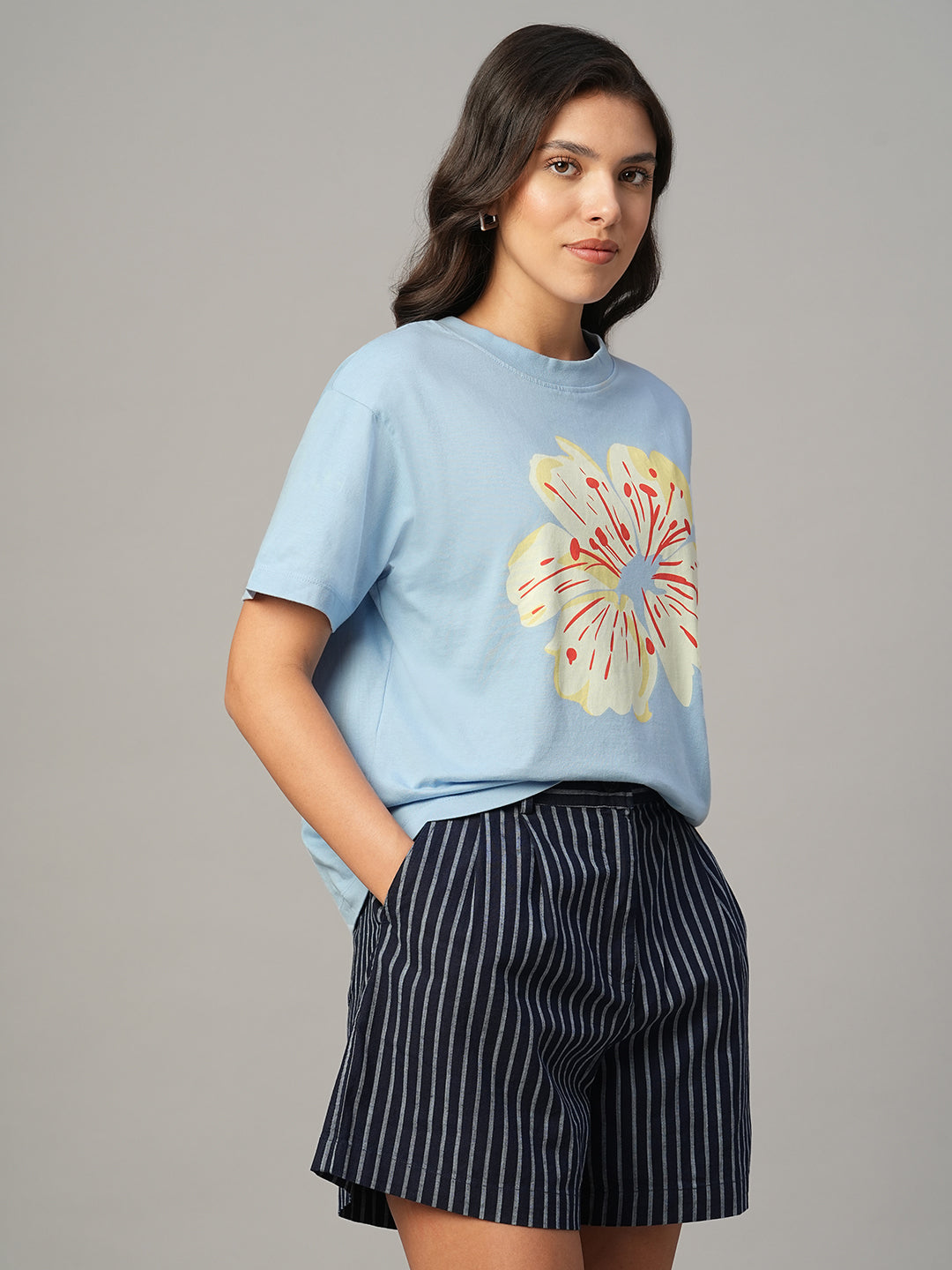 Women's Blue 100% Organic Cotton Regular Fit Tshirt