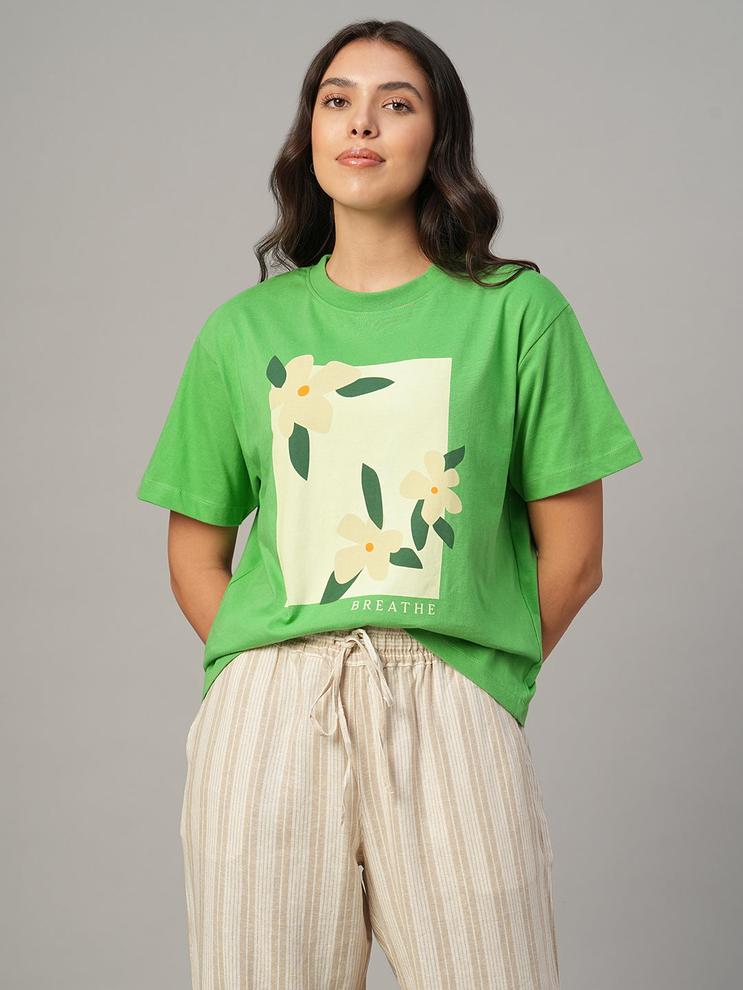 Women's Green 100% Organic Cotton Regular Fit Tshirt