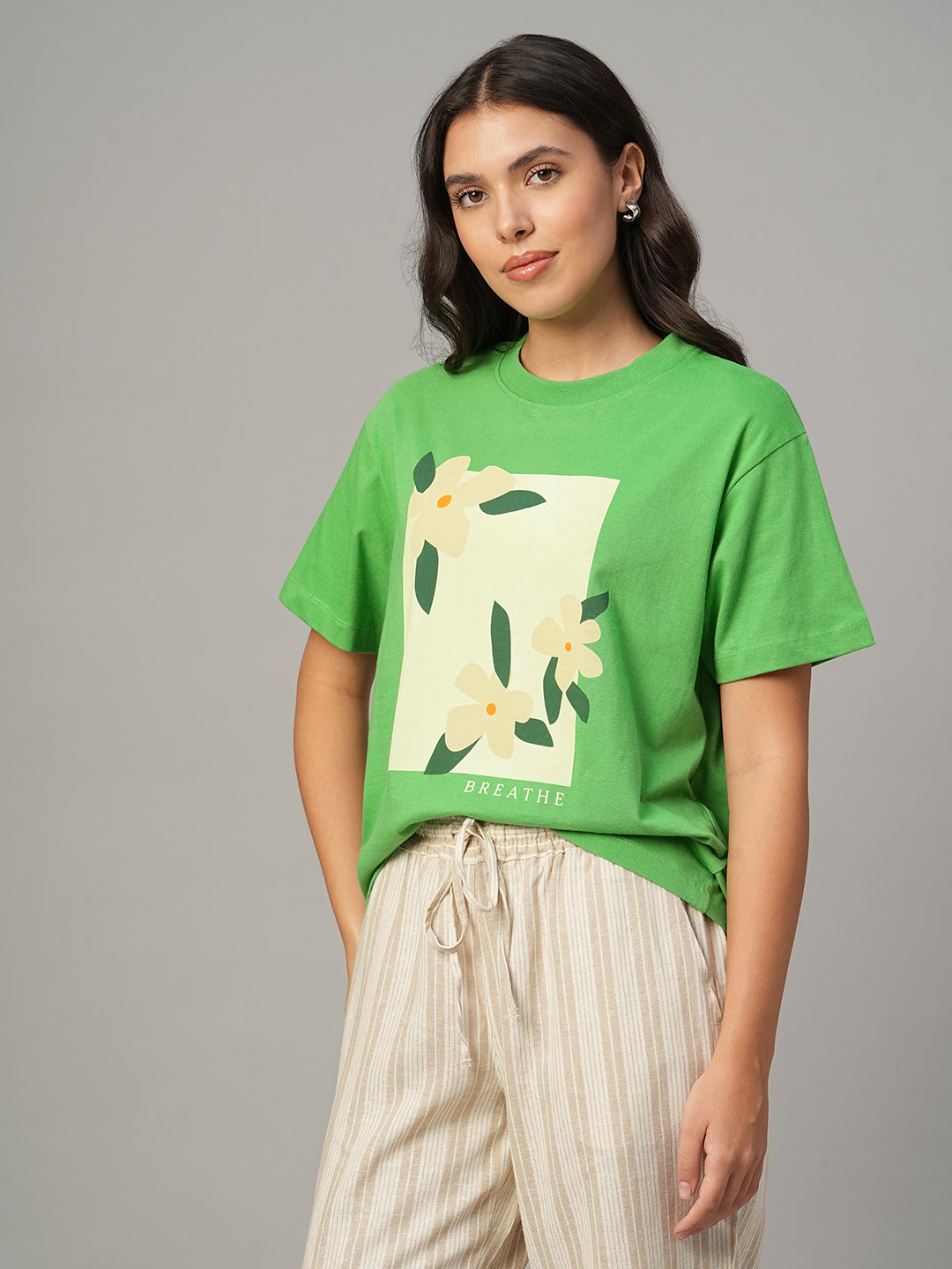 Women's Green 100% Organic Cotton Regular Fit Tshirt