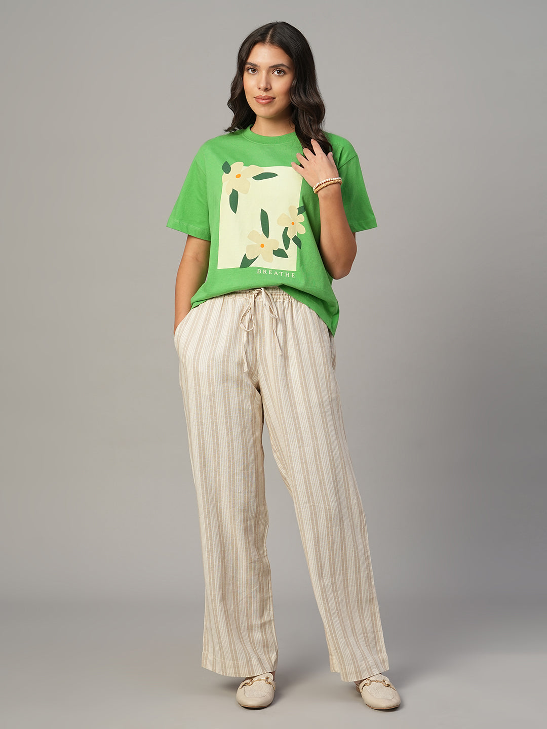 Women's Green 100% Organic Cotton Regular Fit Tshirt