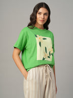Women's Green 100% Organic Cotton Regular Fit Tshirt