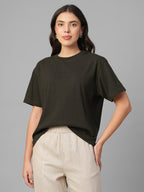 Women's Brown 100% Organic Cotton Regular Fit Tshirt