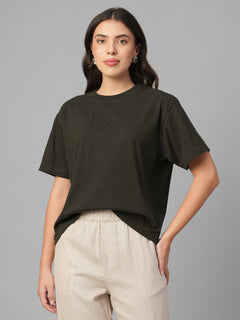 Women's Brown 100% Organic Cotton Regular Fit Tshirt