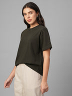 Women's Brown 100% Organic Cotton Regular Fit Tshirt