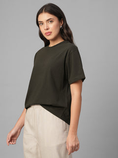 Women's Brown 100% Organic Cotton Regular Fit Tshirt