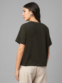 Women's Brown 100% Organic Cotton Regular Fit Tshirt