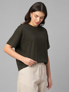 Women's Brown 100% Organic Cotton Regular Fit Tshirt