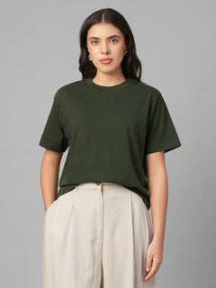 Women's Dk Green 100% Organic Cotton Regular Fit Tshirt