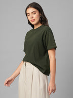 Women's Dk Green 100% Organic Cotton Regular Fit Tshirt