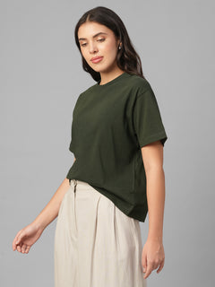 Women's Dk Green 100% Organic Cotton Regular Fit Tshirt