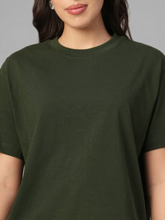 Women's Dk Green 100% Organic Cotton Regular Fit Tshirt
