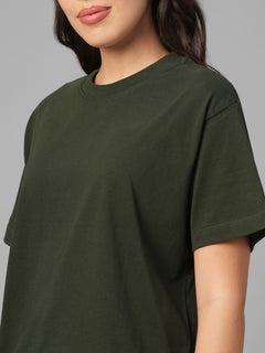 Women's Dk Green 100% Organic Cotton Regular Fit Tshirt