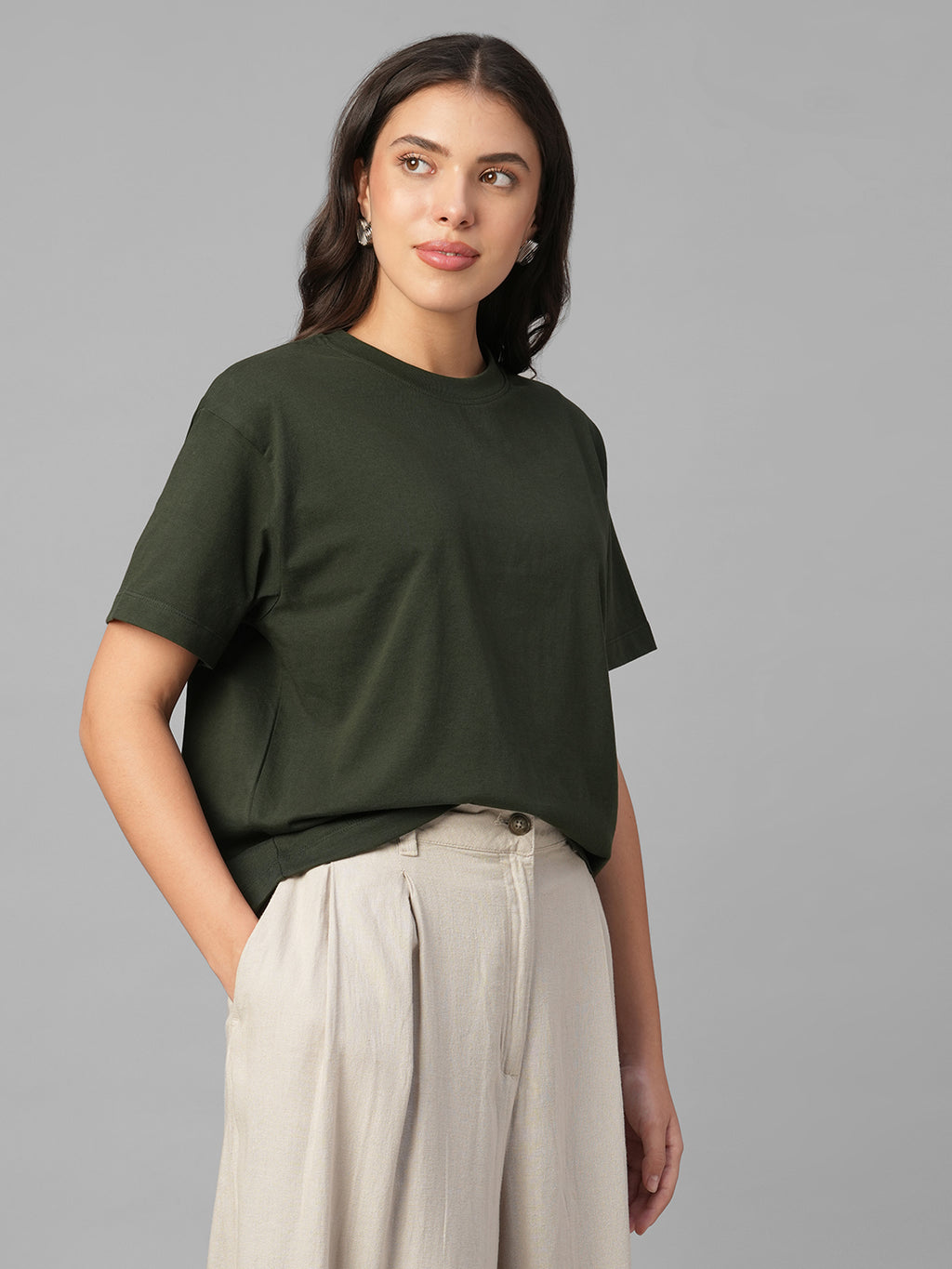 Women's Dk Green 100% Organic Cotton Regular Fit Tshirt