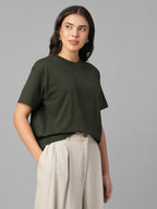 Women's Dk Green 100% Organic Cotton Regular Fit Tshirt