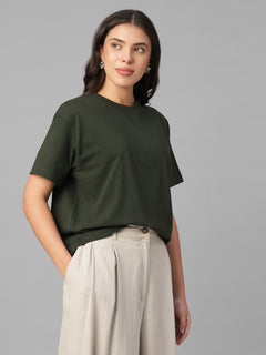 Women's Dk Green 100% Organic Cotton Regular Fit Tshirt