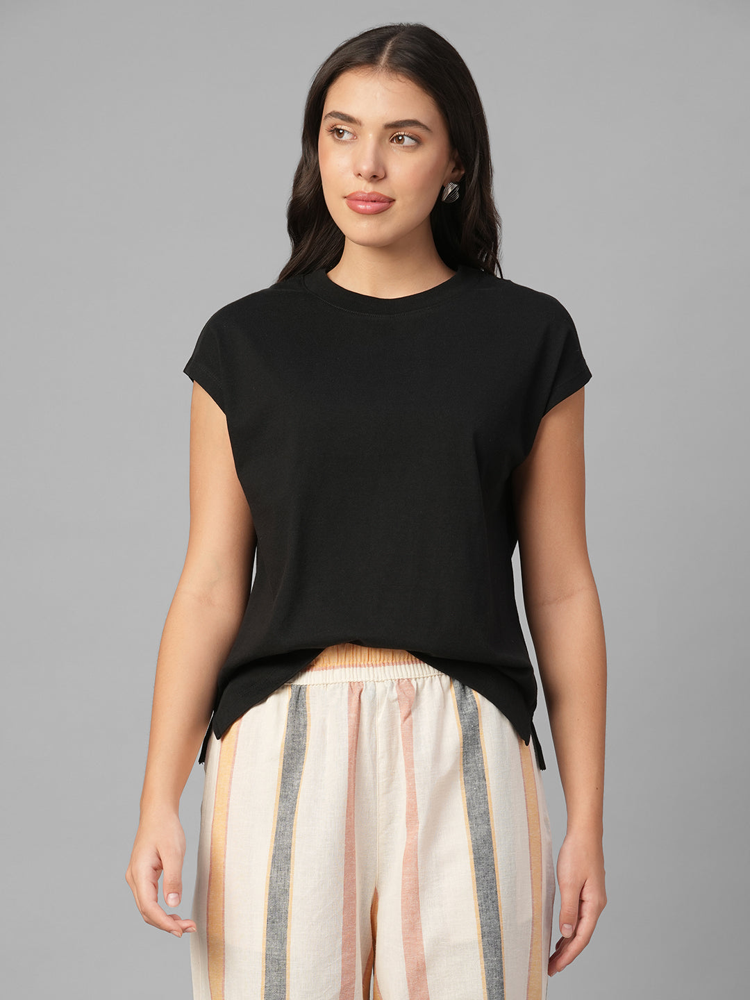 Women's Black 100% Organic Cotton Regular Fit Tshirt