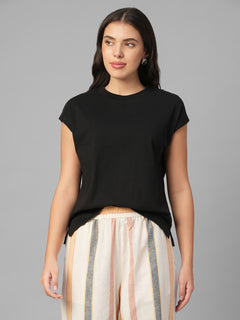 Women's Black 100% Organic Cotton Regular Fit Tshirt