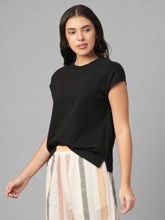 Women's Black 100% Organic Cotton Regular Fit Tshirt