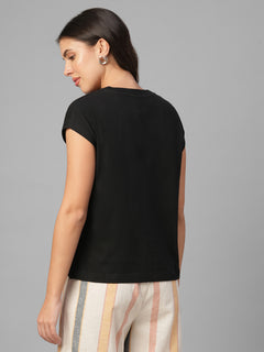 Women's Black 100% Organic Cotton Regular Fit Tshirt