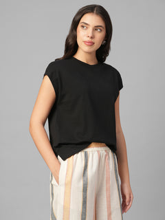 Women's Black 100% Organic Cotton Regular Fit Tshirt