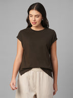 Women's Brown 100% Organic Cotton Regular Fit Tshirt