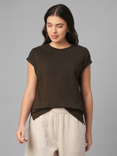 Women's Brown 100% Organic Cotton Regular Fit Tshirt