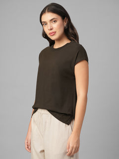 Women's Brown 100% Organic Cotton Regular Fit Tshirt