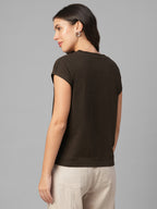 Women's Brown 100% Organic Cotton Regular Fit Tshirt