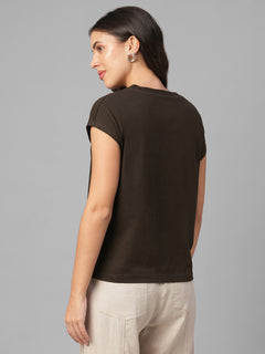 Women's Brown 100% Organic Cotton Regular Fit Tshirt
